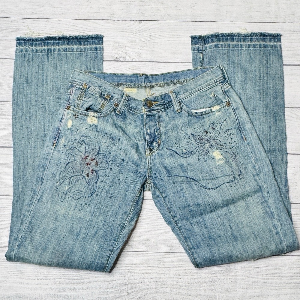 Polo Jeans Co Ralph Lauren Stencil Jeans Low Rise Boot Cut‎ Size 8 Y2K Beaded